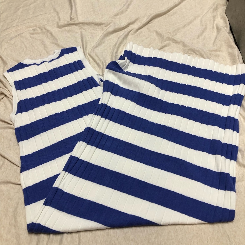 Lalavon Blue and White Sweater Maxi Dress 100% Cotton Size Medium Stripe Summer - Picture 8 of 8